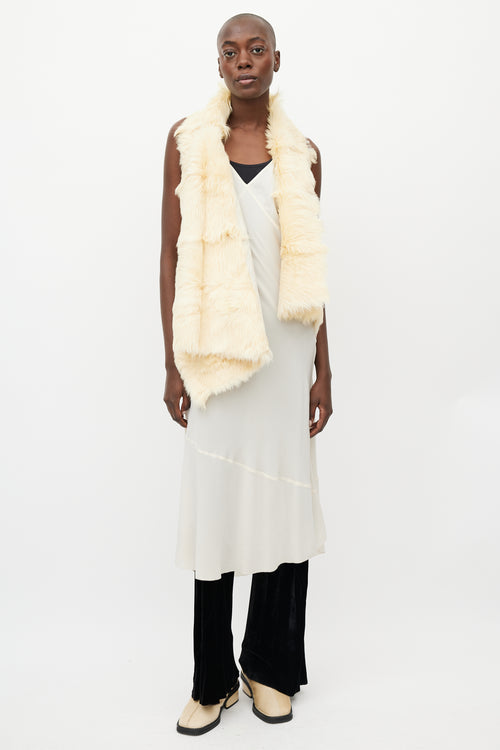 Ann Demeulemeester Fall 2000 Cream Fur 
Leather Asymmetrical Vest