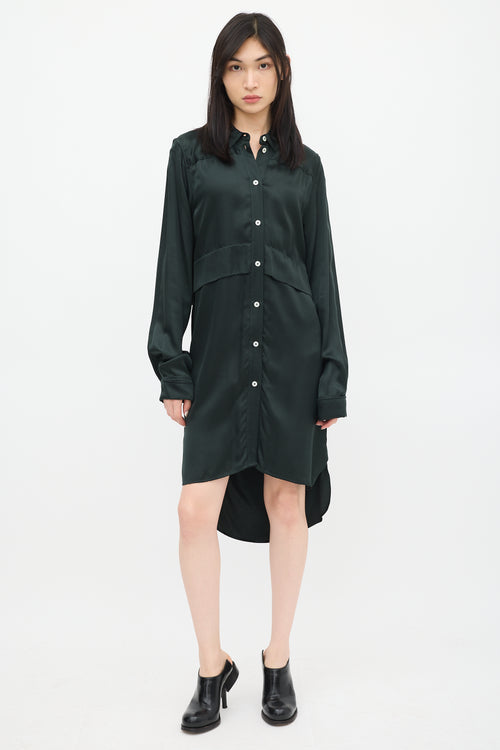 Ann Demeulemeester Green Satin Shirt Dress