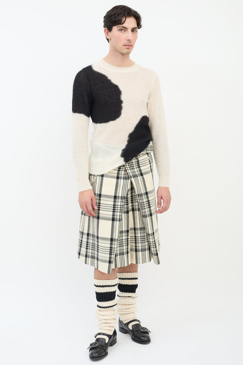 Ann Demeulemeester White 
Black Mohair Intarsia Round Neck Sweater