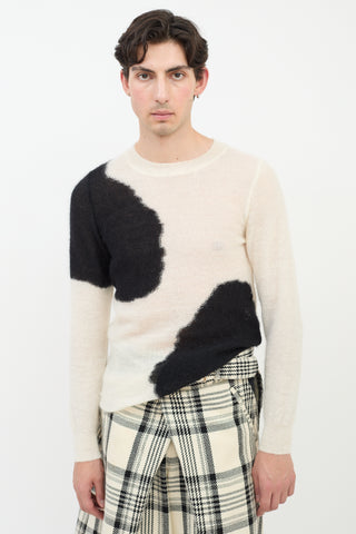 Ann Demeulemeester White 
Black Mohair Intarsia Round Neck Sweater