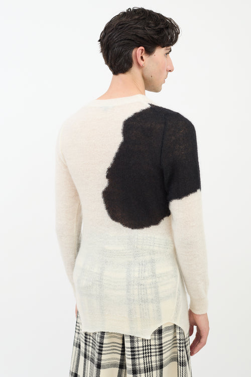 Ann Demeulemeester White 
Black Mohair Intarsia Round Neck Sweater