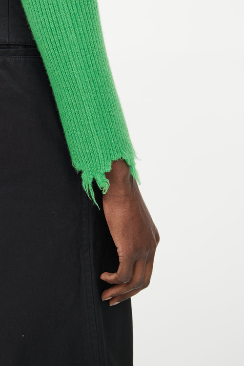 Ann Andelman Green Raw Hem Long Sleeve Cardigan