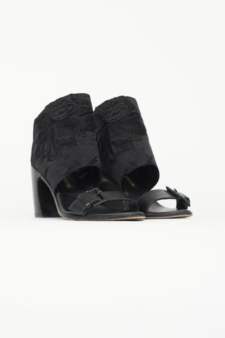 Ann Demeulemeester Black Leather 
Satin Floral Heel