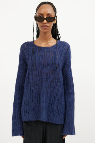 Ann Demeulemeester Navy Mohair Long Sleeve Sweater