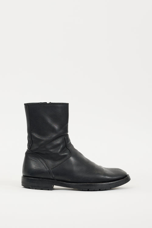 Ann Demeulemeester Black Leather Zip Ankle Boot