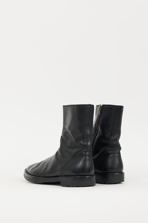 Ann Demeulemeester Black Leather Zip Ankle Boot