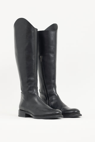 Ann Demeulemeester Black Leather Asymmetric Knee High Boot