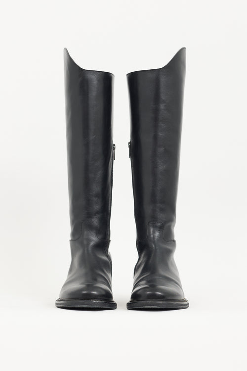 Ann Demeulemeester Black Leather Asymmetric Knee High Boot