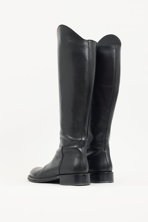 Ann Demeulemeester Black Leather Asymmetric Knee High Boot