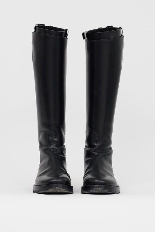 Ann Demeulemeester Black Leather Knee High Stan Boot