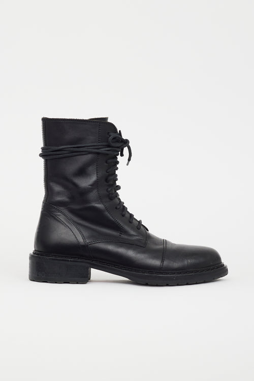 Ann Demeulemeester Black Leather Lace Up Combat Boot