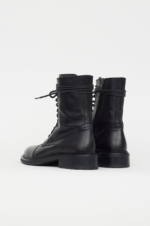 Ann Demeulemeester Black Leather Lace Up Combat Boot