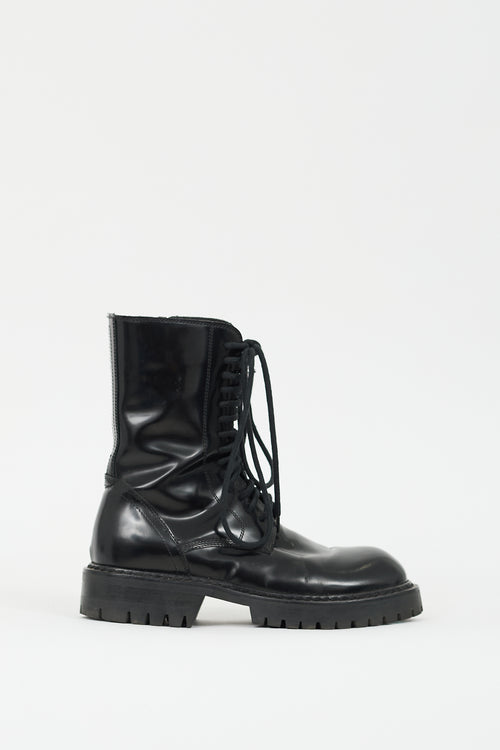 Ann Demeulemeester Black Leather Combat Boot