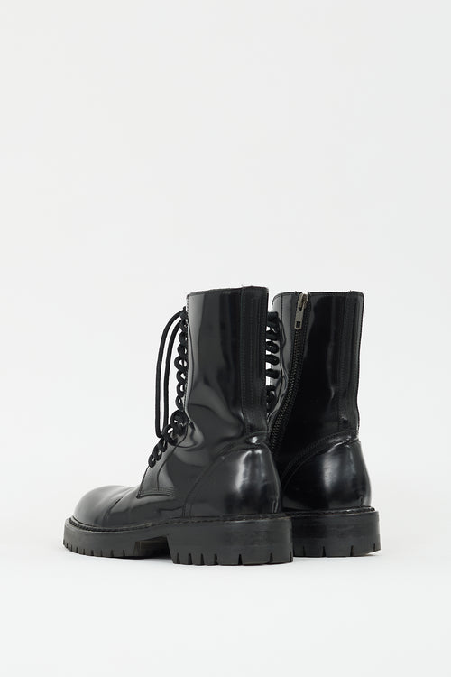 Ann Demeulemeester Black Leather Combat Boot