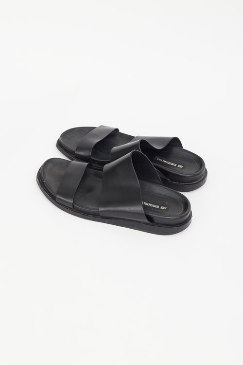 Ann Demeulemeester Black Leather Strap Slide