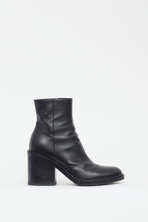 Ann Demeulemeester Black Leather Block Heel Boot