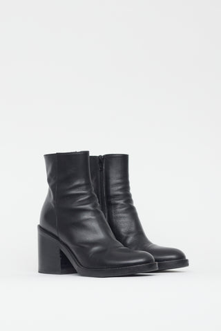 Ann Demeulemeester Black Leather Block Heel Boot