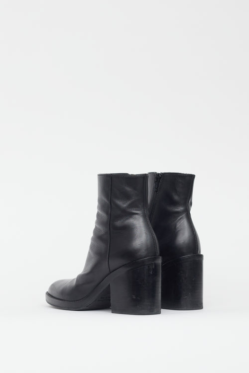 Ann Demeulemeester Black Leather Block Heel Boot