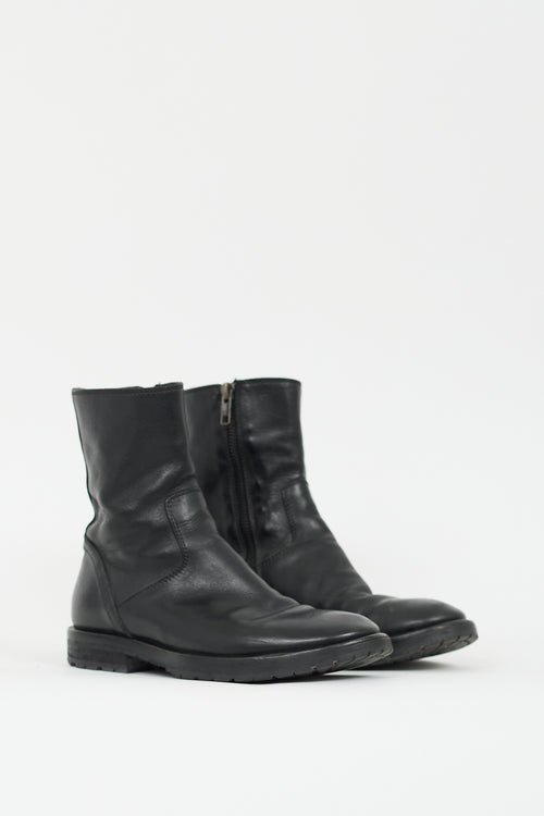 Ann Demeulemeester Black Leather Zip Ankle Boot