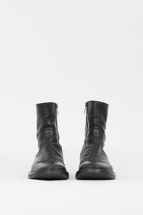 Ann Demeulemeester Black Leather Zip Ankle Boot