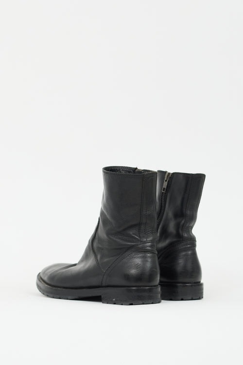 Ann Demeulemeester Black Leather Zip Ankle Boot