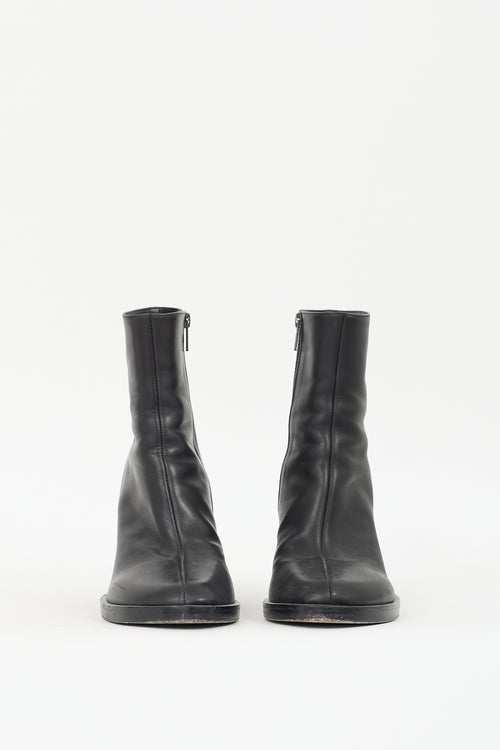 Ann Demeulemeester Black Leather Geometrical Twist Block Heel Boot