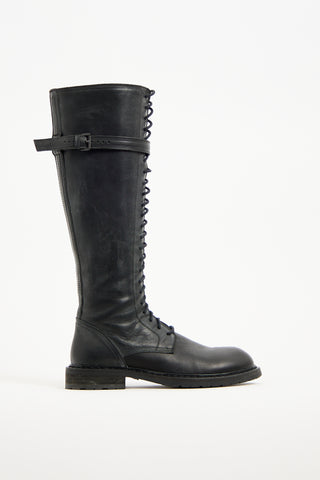 Ann Demeulemeester Black Leather Danny Combat Boot