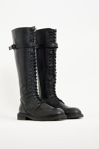 Ann Demeulemeester Black Leather Danny Combat Boot