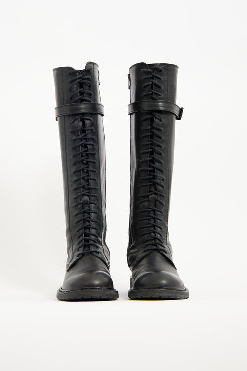 Ann Demeulemeester Black Leather Danny Combat Boot