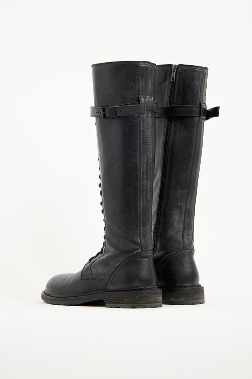 Ann Demeulemeester Black Leather Danny Combat Boot