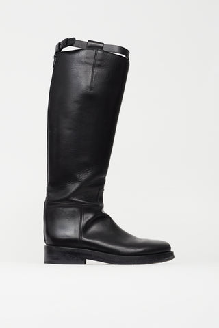 Ann Demeulemeester Black Leather Riding Boot