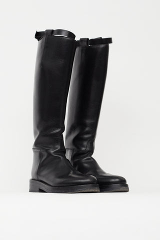 Ann Demeulemeester Black Leather Riding Boot