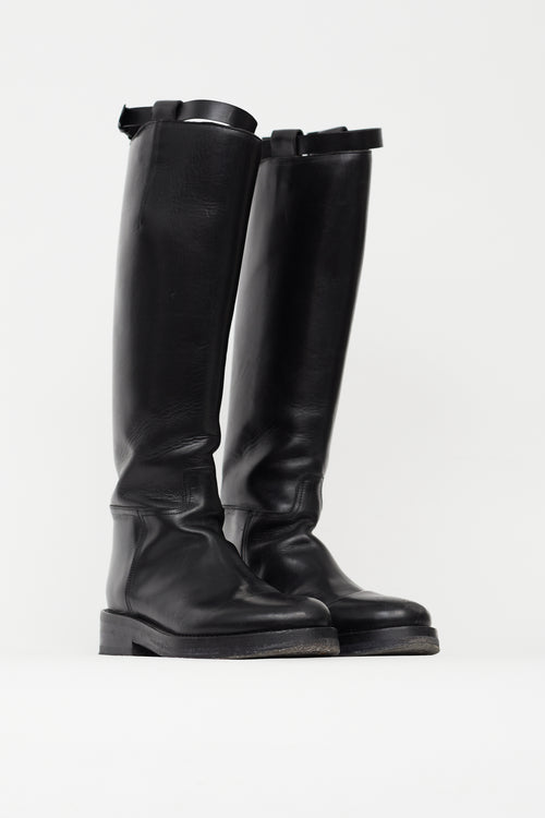 Ann Demeulemeester Black Leather Riding Boot