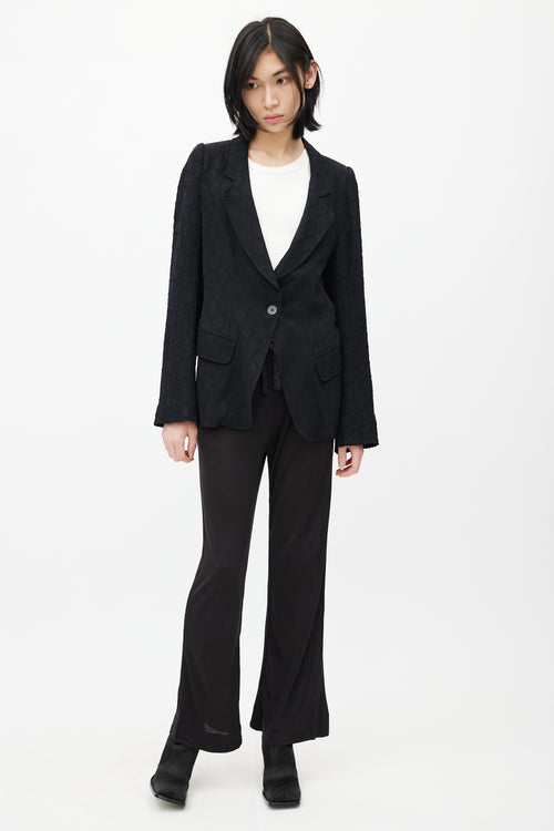 Ann Demeulemeester Black 
Navy Brocade Blazer