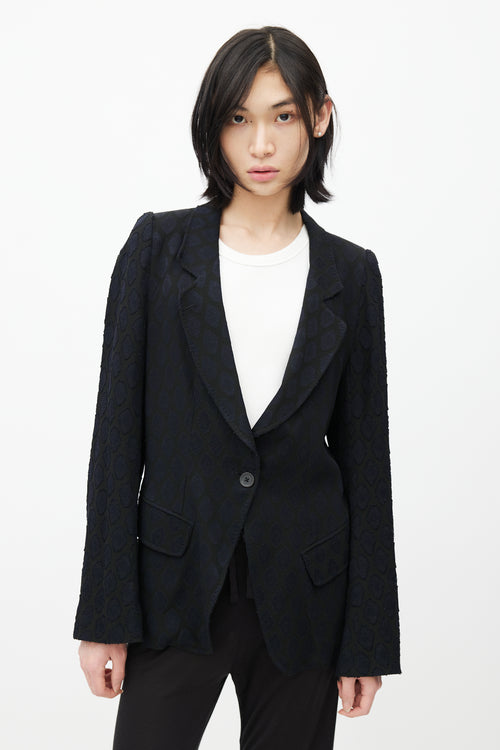 Ann Demeulemeester Black 
Navy Brocade Blazer