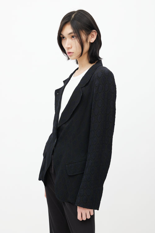 Ann Demeulemeester Black 
Navy Brocade Blazer