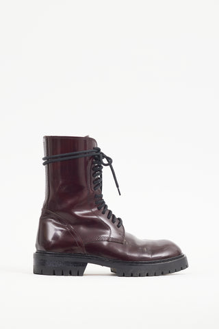 Ann Demeulemeester Burgundy Patent Leather Combat Boot