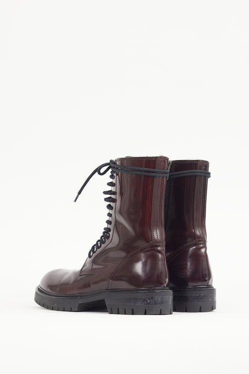 Ann Demeulemeester Burgundy Patent Leather Combat Boot