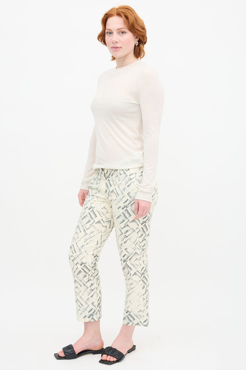 Ann Demeulemeester Cream 
Grey Geo Print Trouser