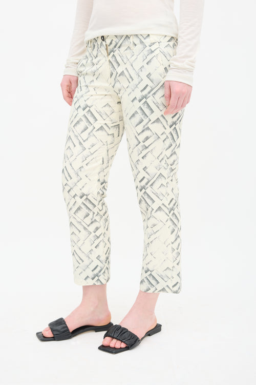 Ann Demeulemeester Cream 
Grey Geo Print Trouser