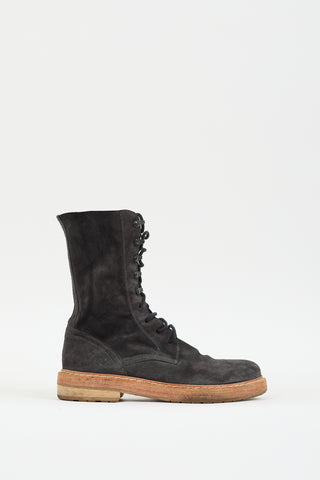 Ann Demeulemeester Dark Grey Suede Lace Up Combat Boot