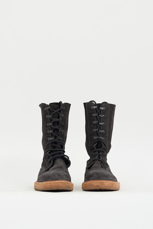 Ann Demeulemeester Dark Grey Suede Lace Up Combat Boot