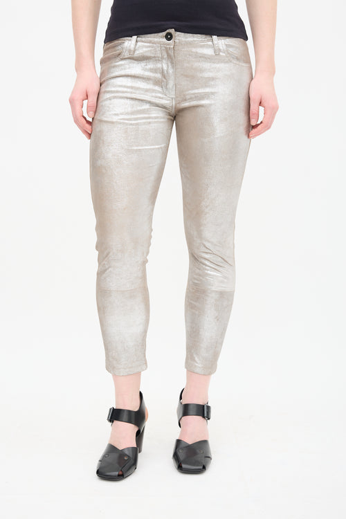 Ann Demeulemeester Metallic Silver Leather Trouser