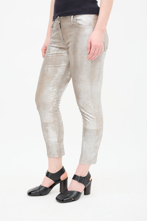 Ann Demeulemeester Metallic Silver Leather Trouser