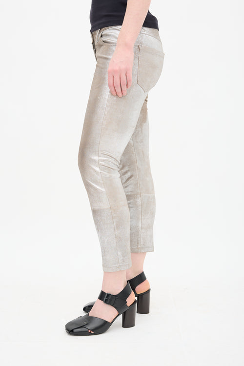 Ann Demeulemeester Metallic Silver Leather Trouser