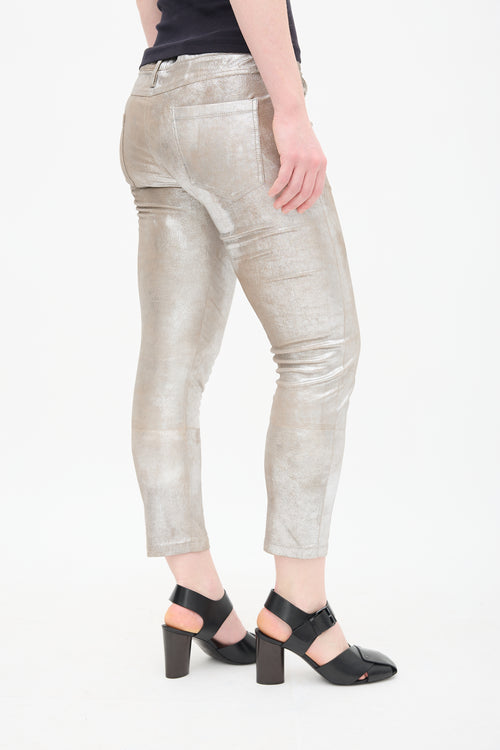 Ann Demeulemeester Metallic Silver Leather Trouser