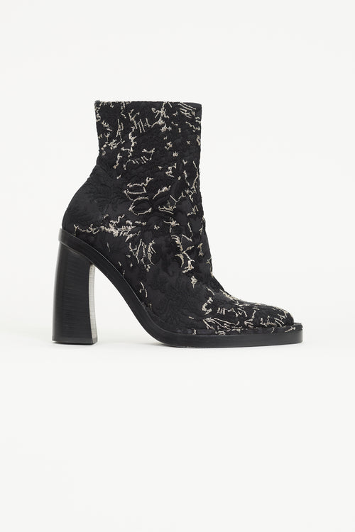 Ann Demeulemeester Spring 2015 Black 
Silver Brocade Lisa Boot