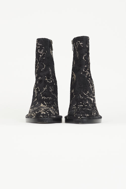 Ann Demeulemeester Spring 2015 Black 
Silver Brocade Lisa Boot