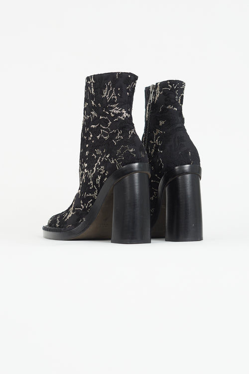 Ann Demeulemeester Spring 2015 Black 
Silver Brocade Lisa Boot