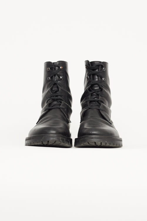 Ann Demeulemeester Black Leather Combat Boot